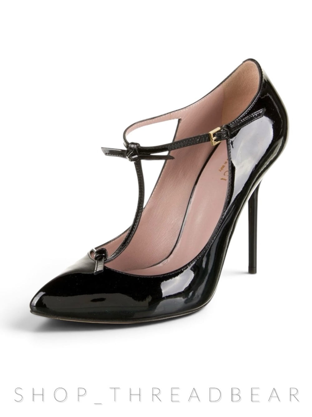 NIB [Gucci] Patent Leather <Beverly> T-Strap Pumps + Black Bow Stilettos | 39  9